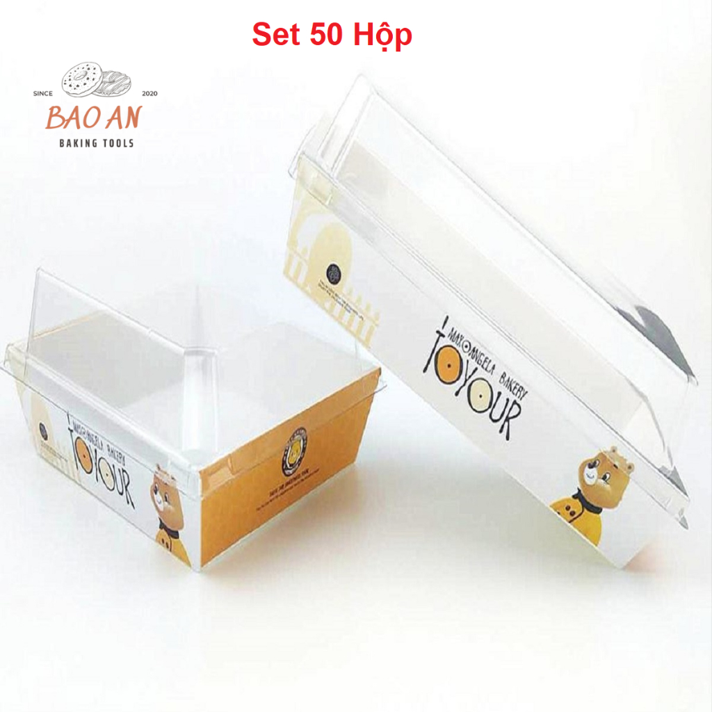 50 Hộp giấy kraft nắp trong đựng bánh hình chữ nhật, vuông | Shopee ...