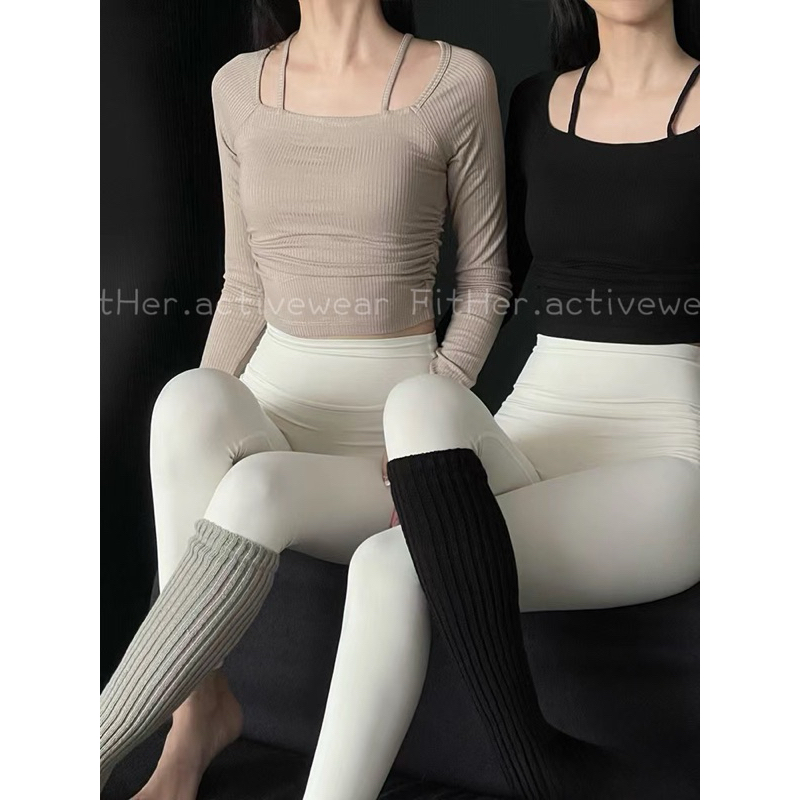 Áo tập thể thao dài tay nhún eo 2 dây Fit Her có sẵn mút ngực