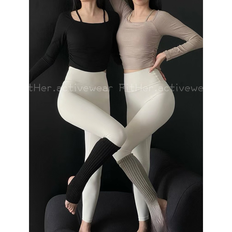 Áo tập thể thao dài tay nhún eo 2 dây Fit Her có sẵn mút ngực