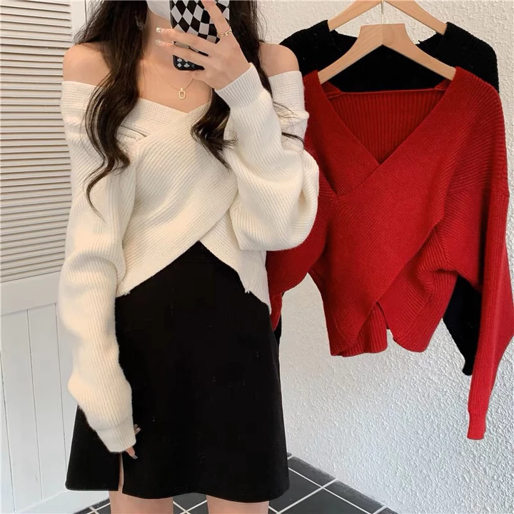 Set áo len và chân váy,áo len croptop vạt chèo chất len QC cao cấp dày và chân váy voan lụa 2 lớp cạp chun