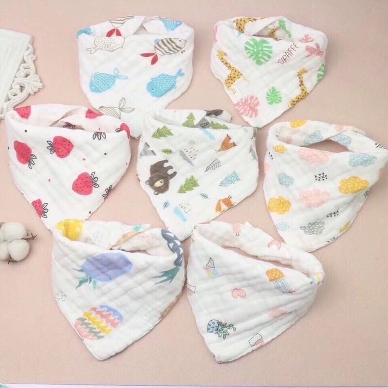[SET 5C] Khăn Yếm Xô Tam Giác Organic Muslin Cao Cấp Cho Bé Sơ Sinh, Bé Trai, Bé Gái
