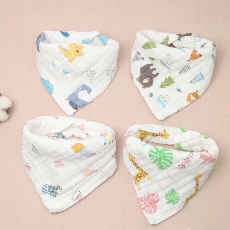 [SET 5C] Khăn Yếm Xô Tam Giác Organic Muslin Cao Cấp Cho Bé Sơ Sinh, Bé Trai, Bé Gái