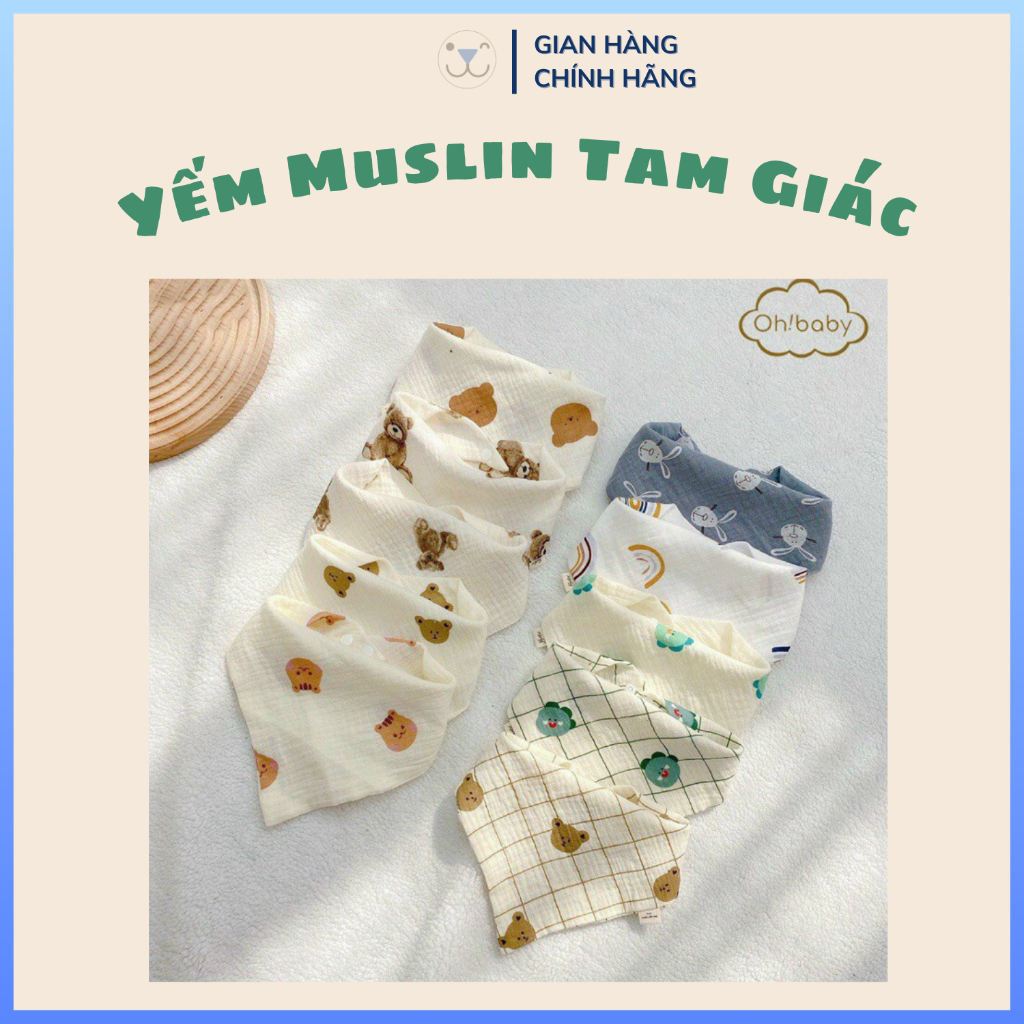 [SET 5C] Khăn Yếm Xô Tam Giác Organic Muslin Cao Cấp Cho Bé Sơ Sinh, Bé Trai, Bé Gái