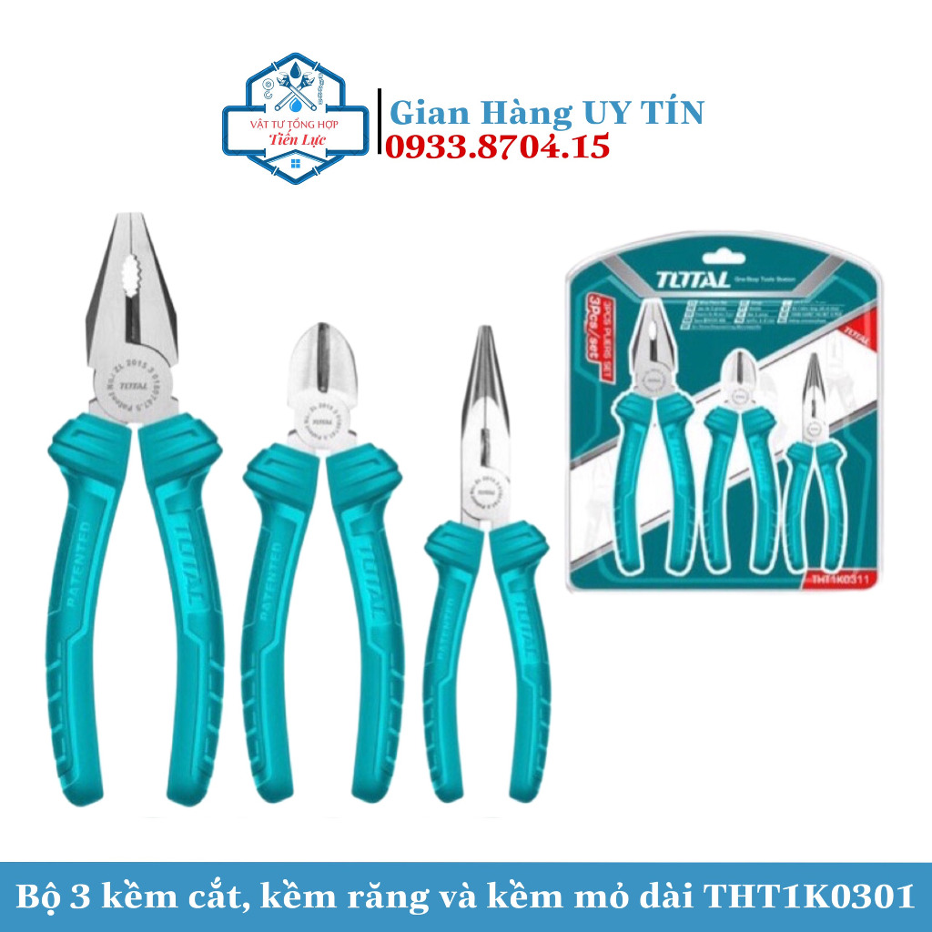 Bộ 3 kềm cắt, kềm răng và kềm mỏ dài total THT1K0301, set kềm gồm 3 cây ...
