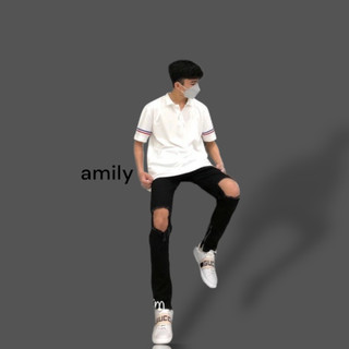 Quần Jean Nam Rách Thủng Gối Khoá Zip Ống Dáng Slimfit mẫu AMILY  có túi