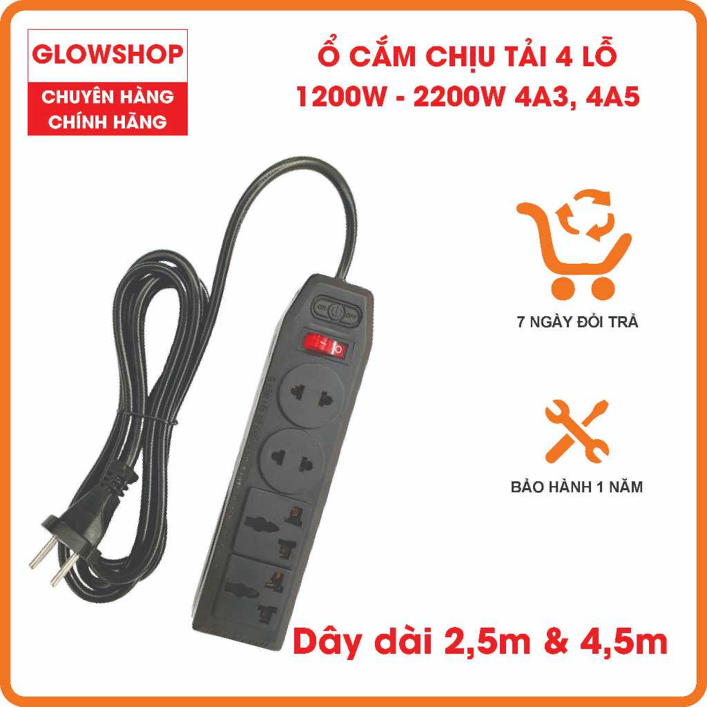 Ổ Cắm Điện Chịu Tải 4A3-4A5 Kenno 2200W 4 Lỗ Cắm Có Công Tắc | Shopee ...