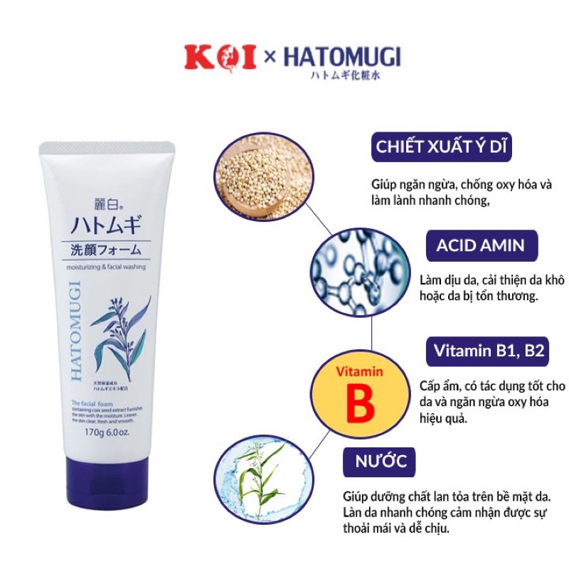 Sữa rửa mặt ý dĩ Hatomugi dưỡng ẩm trắng da 130g IS196