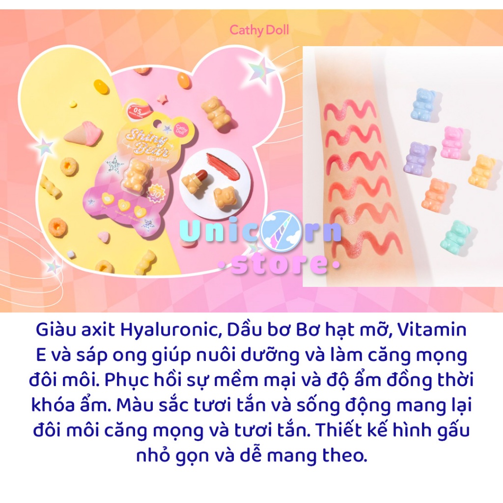 Son Dưỡng Môi Có Màu Hình Gấu Dễ Thương Cathy Doll Shiny Bear Lip Moist 1.1G