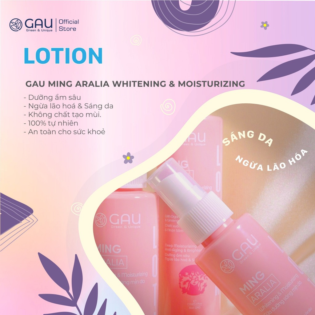 Sữa dưỡng trắng mịn da Face Lotion Thiên nhiên An toàn GAU Ming Aralia Whitening& Moisturizing 150ml