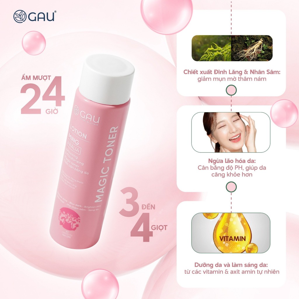 Nước Hoa Hồng Kì diệu Magic Toner Se khít lỗ chân lông, Cấp ẩm, Giảm Nám, Căng bóng da GAU 150ml
