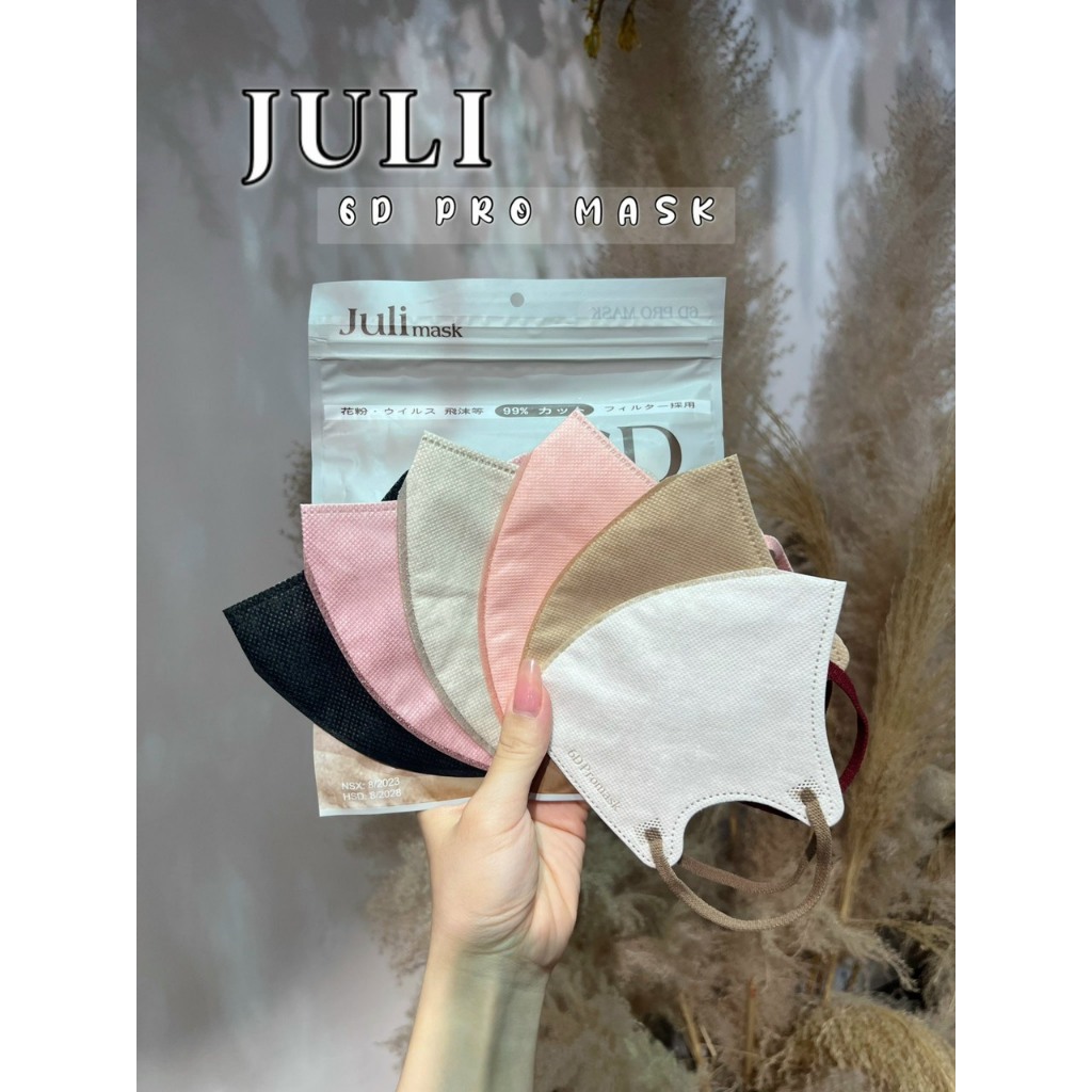 Set 60 chiếc Khẩu trang JULI 6D Promask Kháng Khuẩn,Mix Đủ 6 Màu Hot Trend,Quai êm Thoải Mái