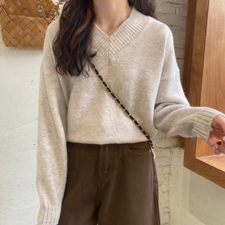Áo len cổ tim trơn phom rộng  - 247store - Aolencotim955_P5K10
