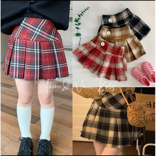 CV4- Chân váy xếp ly caro bé gái gắn nút có lót trong - Size 8-40Kg