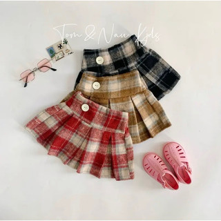 CV4- Chân váy xếp ly caro bé gái gắn nút có lót trong - Size 8-40Kg