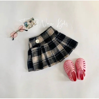 CV4- Chân váy xếp ly caro bé gái gắn nút có lót trong - Size 8-40Kg
