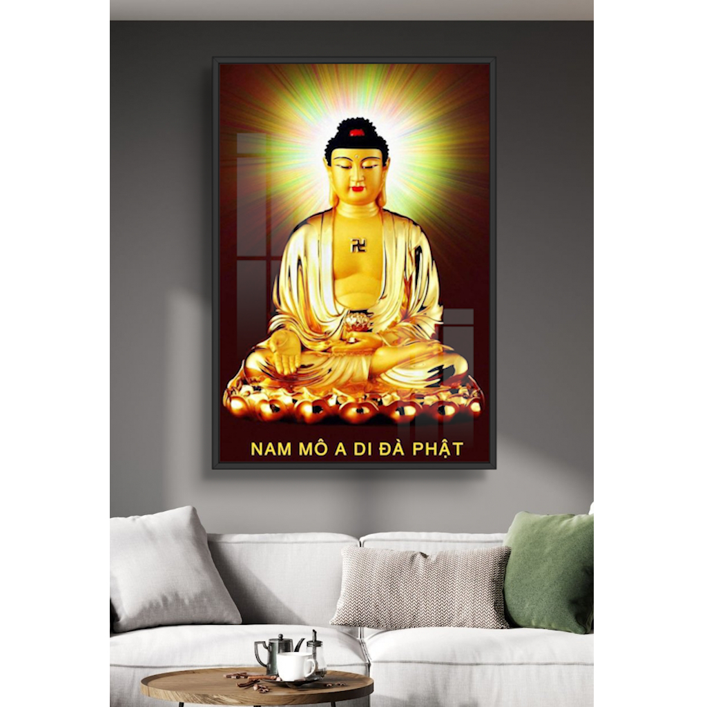 Tranh Gỗ Treo Tường Phật Giáo - Tráng Gương Có Khung - Phòng Thờ - Phòng Khách Tặng Kèm Đinh 3 Chân Không Cần Khoan Đục