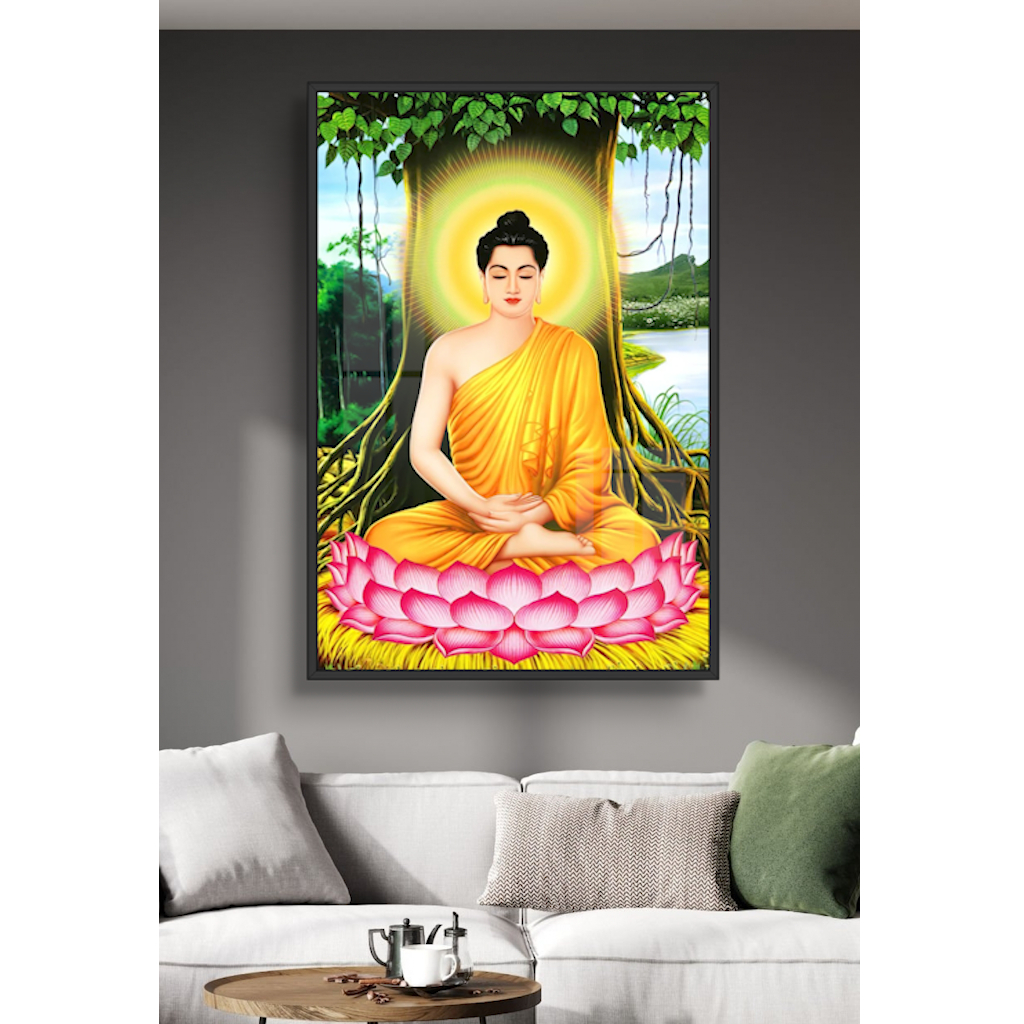 Tranh Gỗ Treo Tường Phật Giáo - Tráng Gương Có Khung - Phòng Thờ - Phòng Khách Tặng Kèm Đinh 3 Chân Không Cần Khoan Đục
