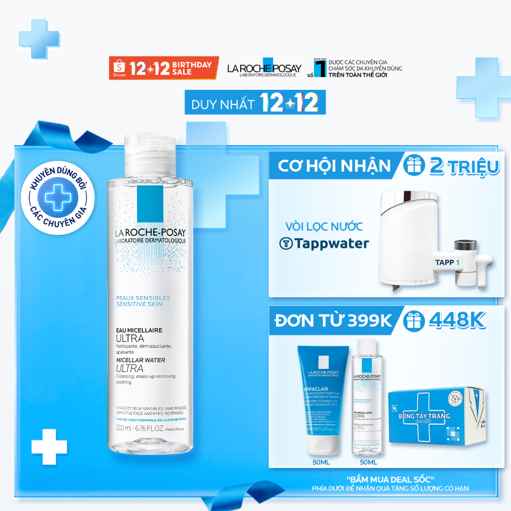 (Đã bán 16,2k) Nước tẩy trang cho da nhạy cảm La Roche-Posay Micellar Water Ultra Sensitive Skin 200ml