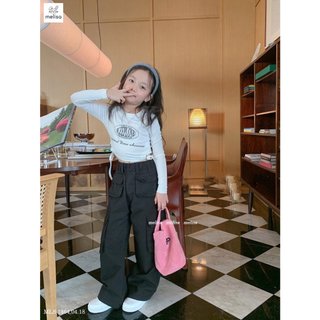 Quần dài cho bé gái. Quần kaki túi hộp màu đen cho bé gái đi học, đi chơi 12-45kg Melisa