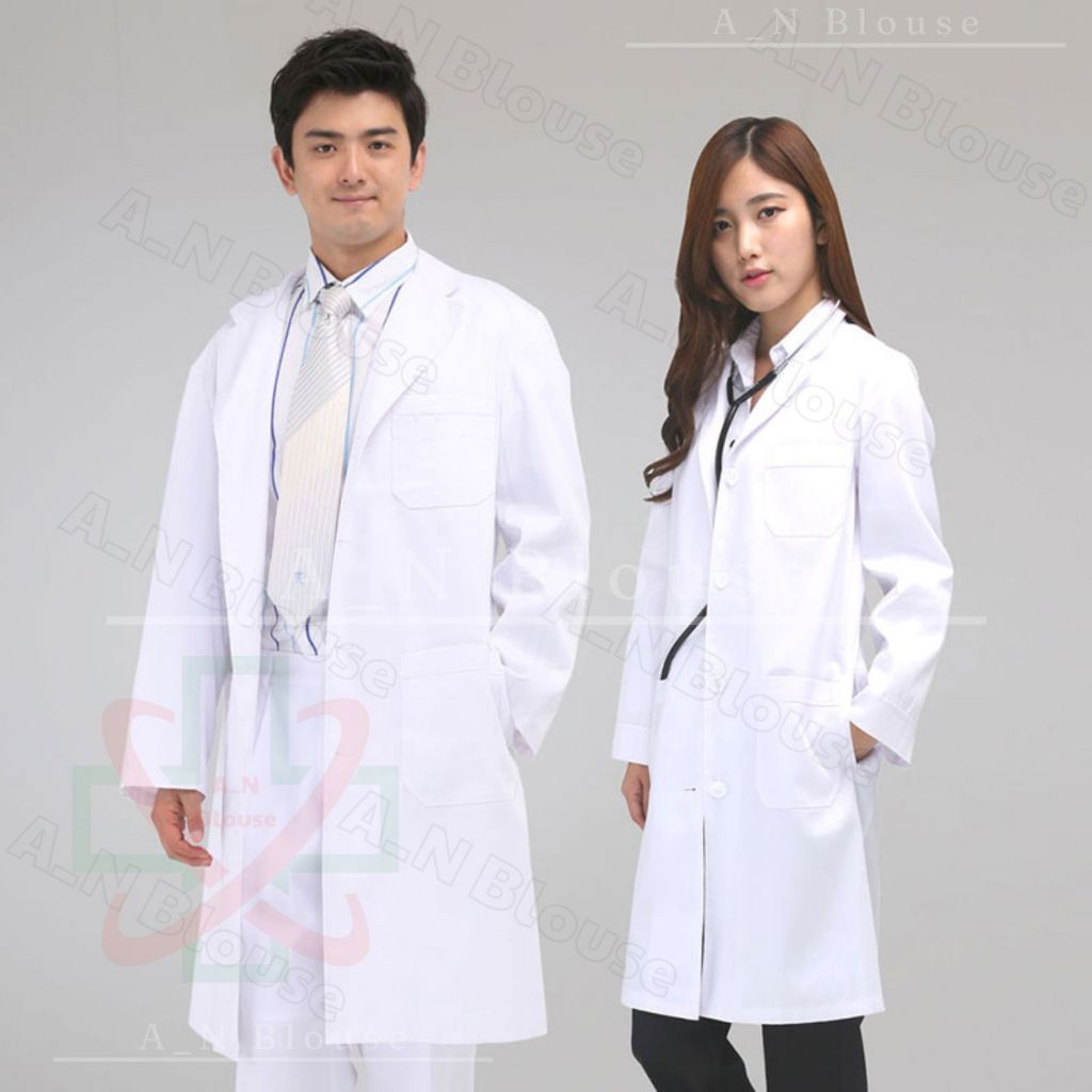 Áo bác sĩ cao cấp vải cotton dài gần đầu gối phục vụ cho bệnh viện, các phòng thí nghiệm, spa, thẩm mĩ viện
