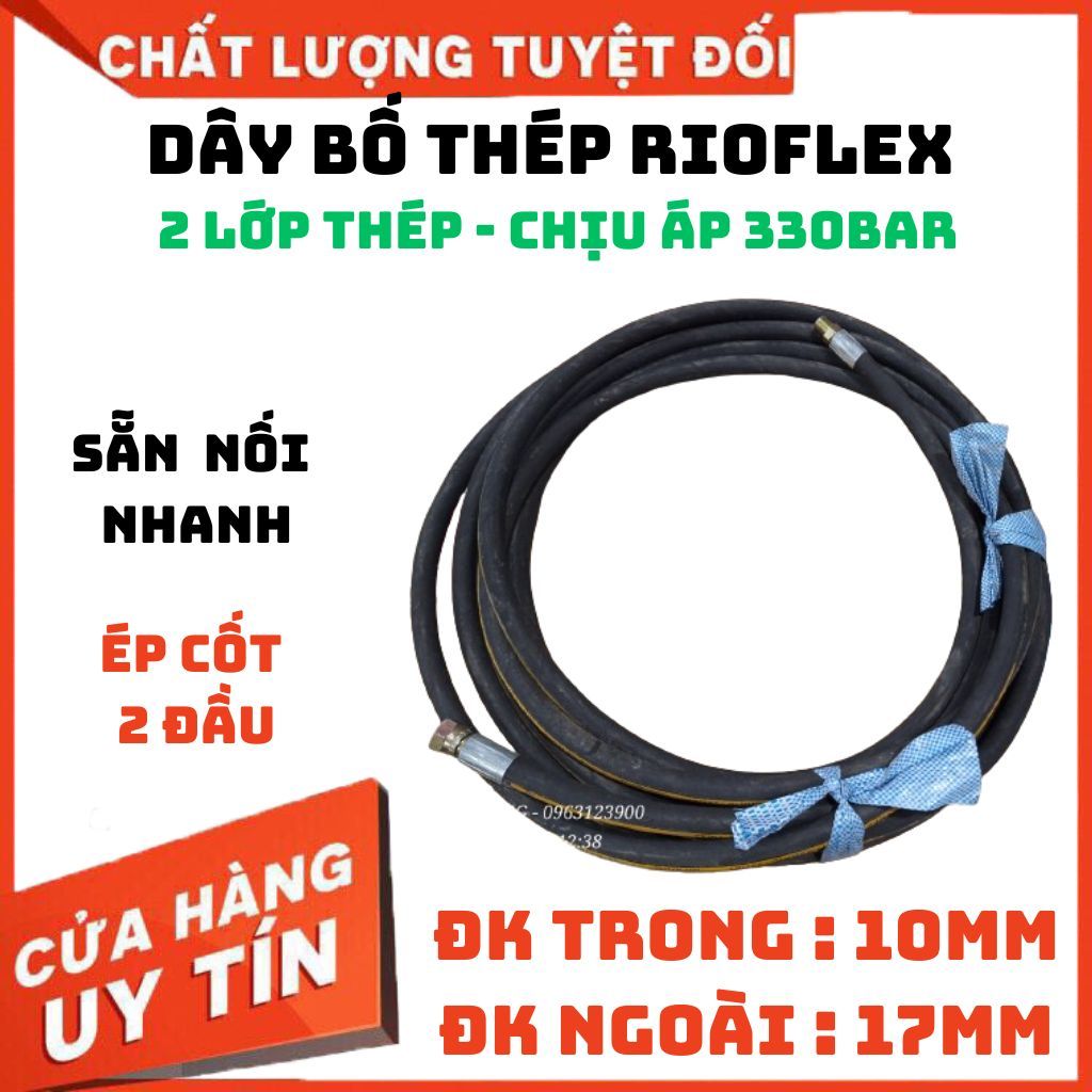 Dây rửa xe 2 lớp bố thép Rioflex đường kính 10mm dài 10m, 15m, 20m, 30m ...