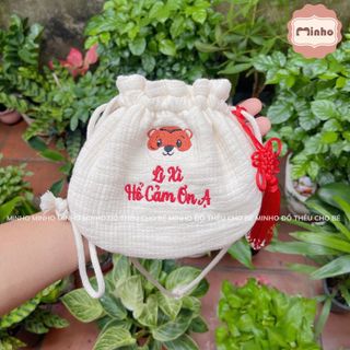 Túi THÊU TÊN dựng lì xì, túi đeo chéo cho bé đi chơi, đi du lịch, túi đựng tỏi chất liệu cotton