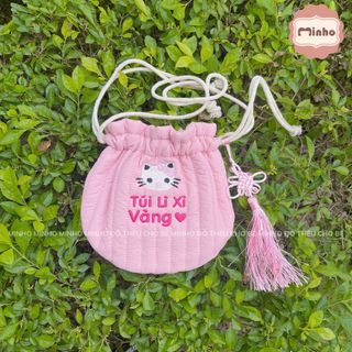Túi THÊU TÊN dựng lì xì, túi đeo chéo cho bé đi chơi, đi du lịch, túi đựng tỏi chất liệu cotton