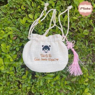 Túi THÊU TÊN dựng lì xì, túi đeo chéo cho bé đi chơi, đi du lịch, túi đựng tỏi chất liệu cotton