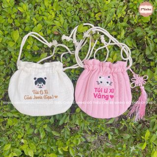 Túi THÊU TÊN dựng lì xì, túi đeo chéo cho bé đi chơi, đi du lịch, túi đựng tỏi chất liệu cotton
