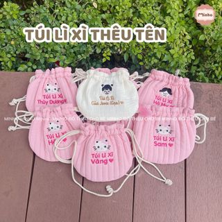 Túi THÊU TÊN dựng lì xì, túi đeo chéo cho bé đi chơi, đi du lịch, túi đựng tỏi chất liệu cotton