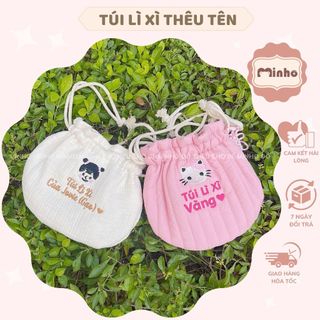 Túi lì xì Thêu Tên cho bé, túi đeo chéo cho bé, túi vải đựng lì xì