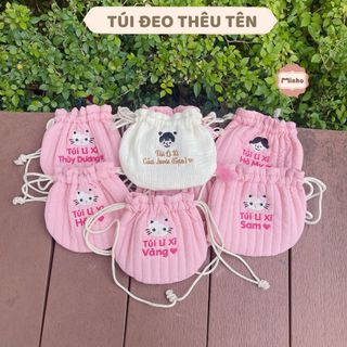 Túi lì xì Thêu Tên cho bé, túi đeo chéo cho bé, túi vải đựng lì xì