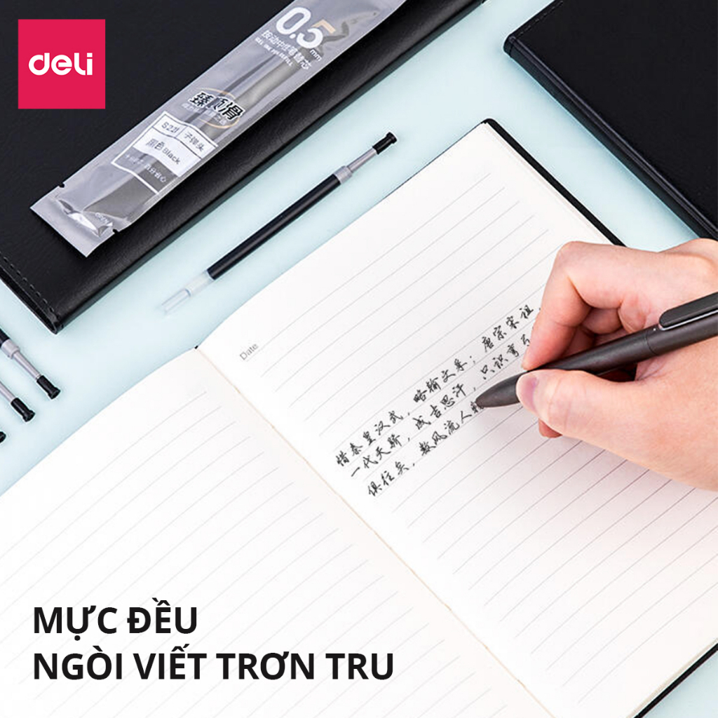Ảnh Combo 10 20 ruột bút gel Deli 0.5mm dùng cho bút bi nước A575/A057B/S101 lâu hết mực không gai khi viết mực trơn tru 3
