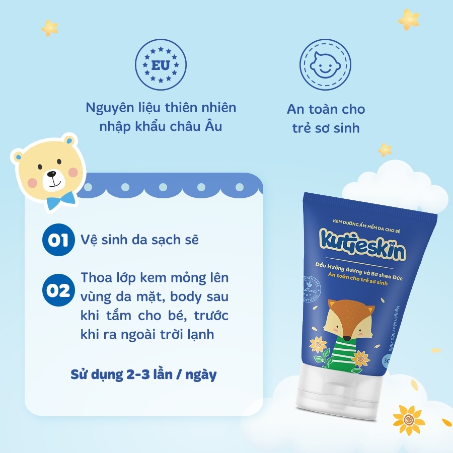 [HÀNG CTY + QUÀ] Kem Bôi Da Cho Bé KUTIESKIN (Tuýp 30g) - Giúp Giảm Mẩn Ngứa, Hăm Tã, Chàm Sữa, Dưỡng Ẩm