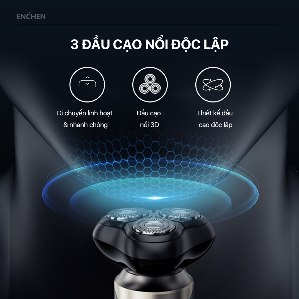 Ảnh Máy cạo râu Blackstone 8 Enchen 3 lưỡi dao 3D, lưới kép siêu mỏng, chống nước IPX7 - BH 6 tháng 3