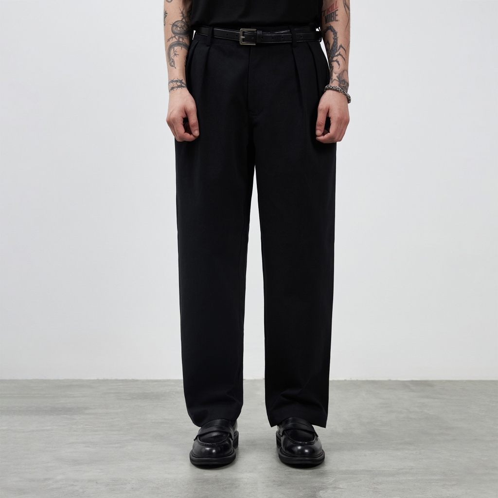 Quần Kaki Nam TARMOR Màu Đen Ống Rộng Wide Leg Khaki Pants in Black