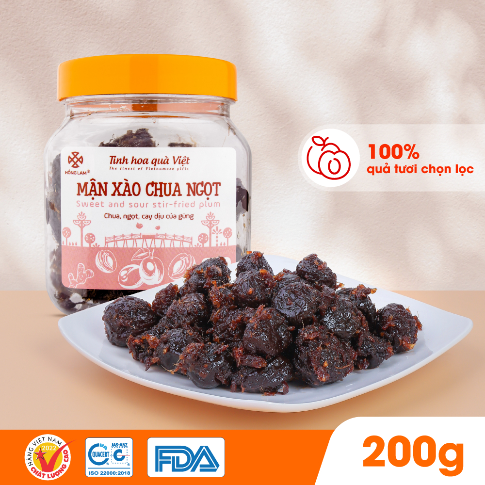 Ảnh Ô mai (xí muội) mận xào chua ngọt Hồng Lam, dạng hộp. Có vị chua, ngọt, dẻo của gừng 1