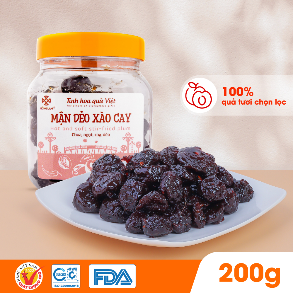 Ảnh Ô mai (xí muội) mận dẻo xào cay Hồng Lam, dạng hộp. Hương vị chua, ngọt, dẻo cay 1