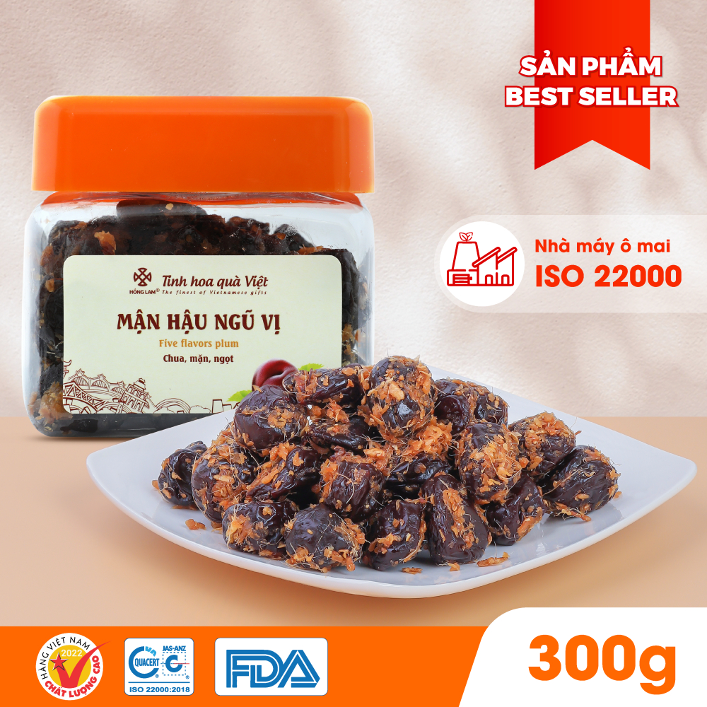 Ảnh Ô mai (xí muội) mận hậu ngũ vị Hồng Lam, dạng hộp và gói. Hương vị chua, cay, mặn ngọt của gừng 2