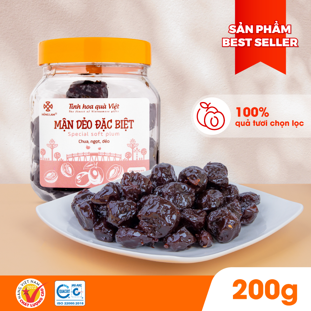 Ảnh Ô mai (xí muội) mận dẻo đặc biệt Hồng Lam, dạng hộp. Có vị chua, ngọt dẻo 1