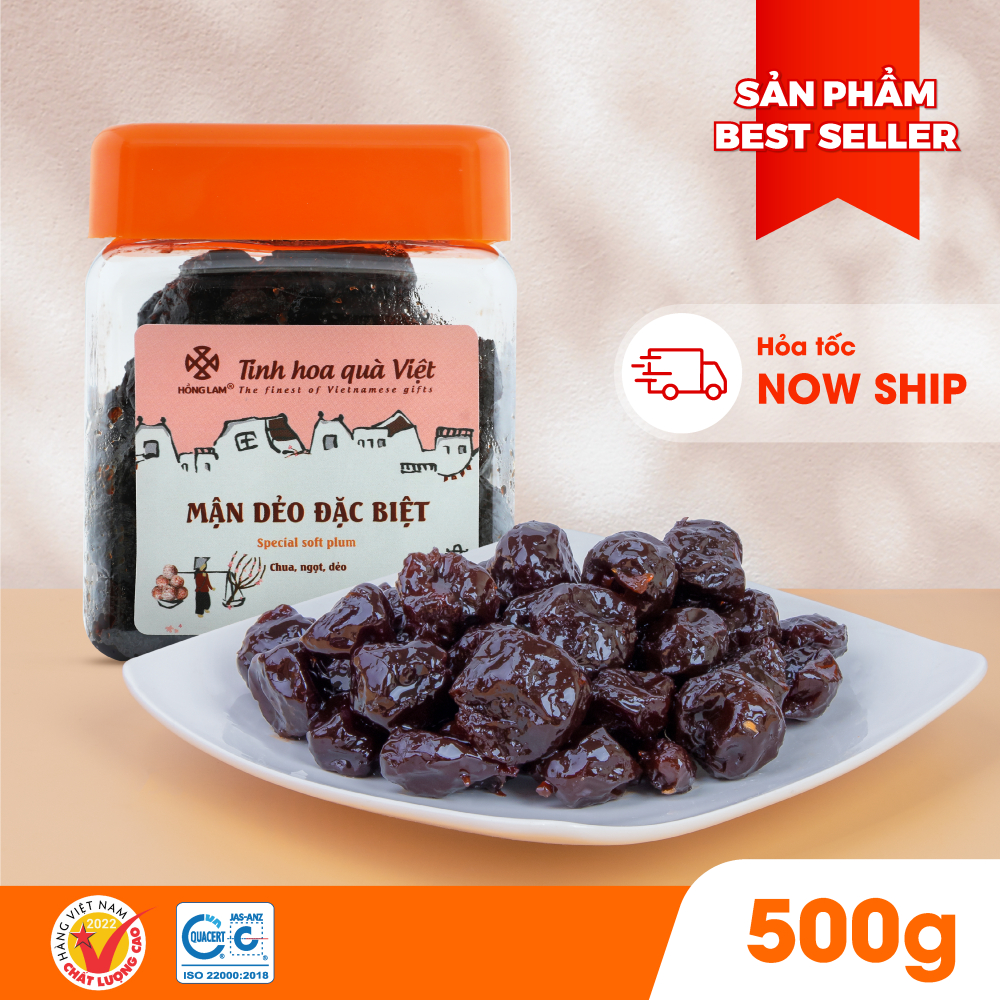 Ảnh Ô mai (xí muội) mận dẻo đặc biệt Hồng Lam, dạng hộp. Có vị chua, ngọt dẻo 3