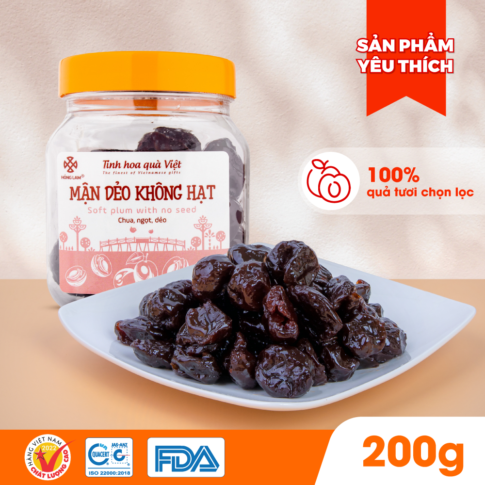 Ảnh Ô mai (xí muội) mận dẻo không hạt Hồng Lam, dạng hộp. Có vị chua, ngọt, dẻo 1