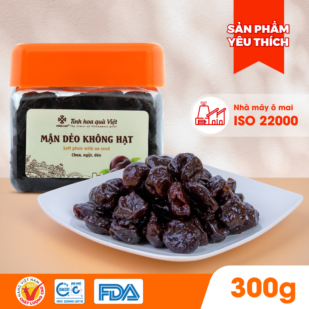Ảnh Ô mai (xí muội) mận dẻo không hạt Hồng Lam, dạng hộp. Có vị chua, ngọt, dẻo 2