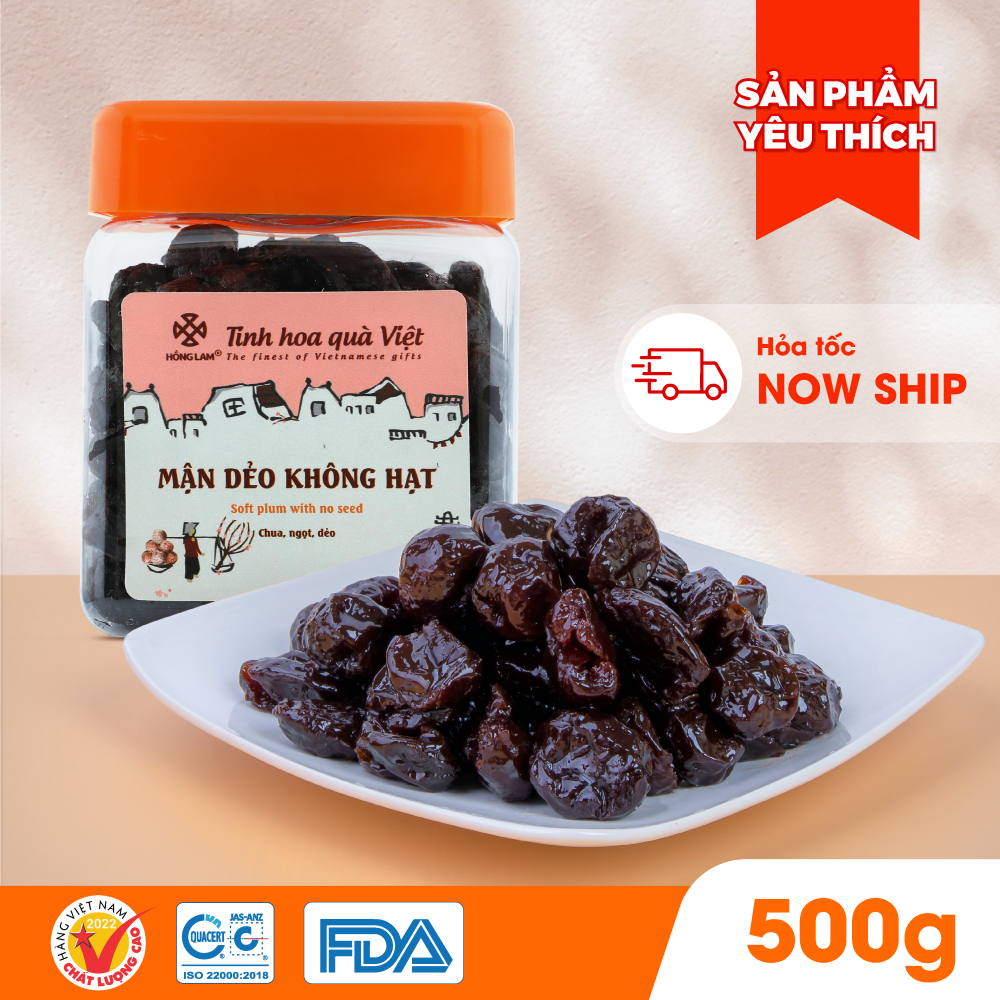 Ảnh Ô mai (xí muội) mận dẻo không hạt Hồng Lam, dạng hộp. Có vị chua, ngọt, dẻo 3
