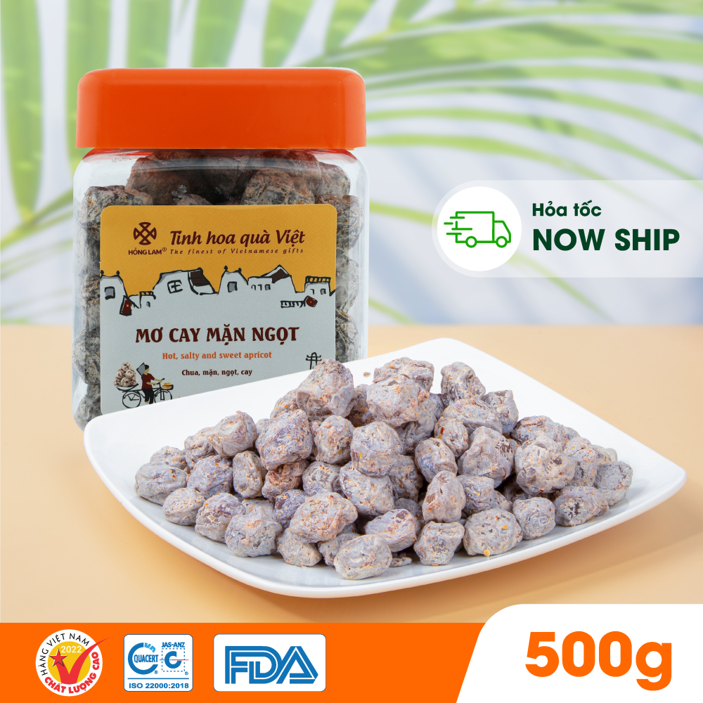 Ảnh Ô mai (xí muội) mơ cay mặn ngọt Hồng Lam dạng hộp và gói. Có vị cay, mặn, ngọt chua 3