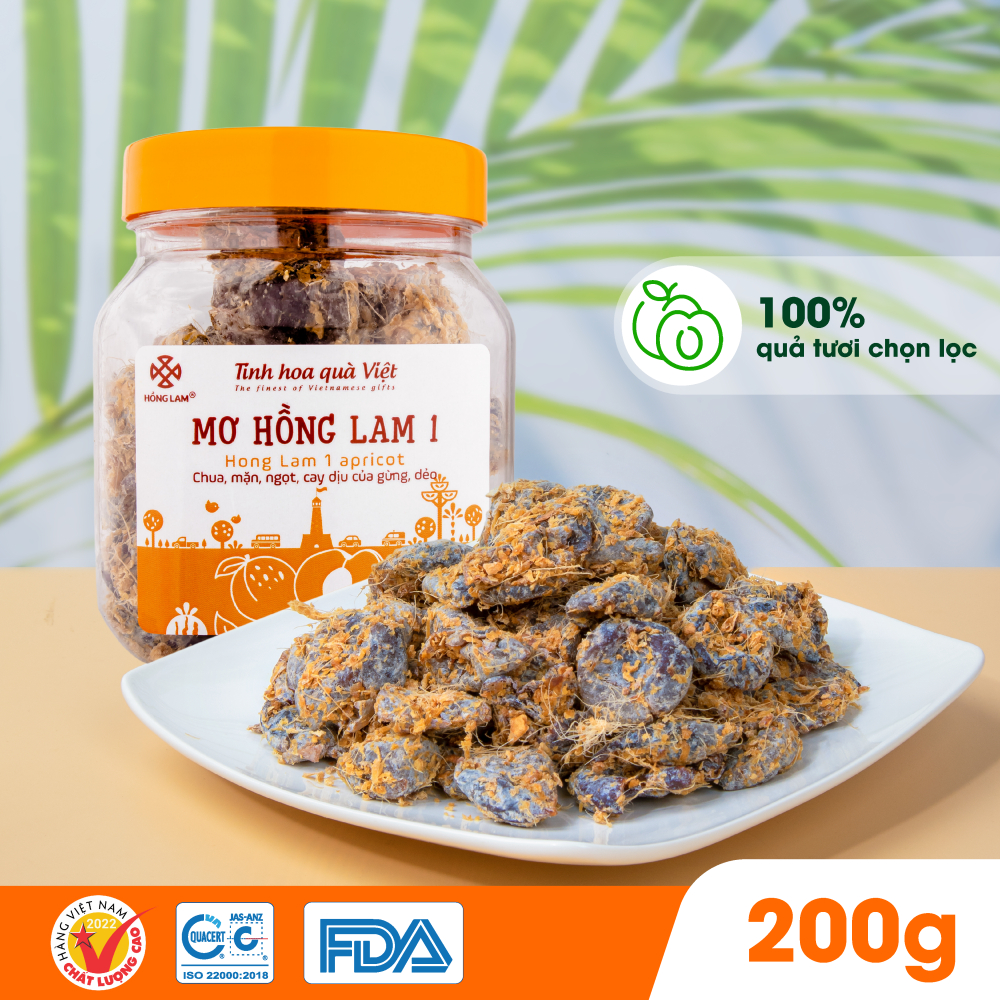 Ảnh Ô mai (xí muội) mơ Hồng Lam 1, dạng hộp và gói. Có vị chua, mặn, ngọt của gừng hộp 1
