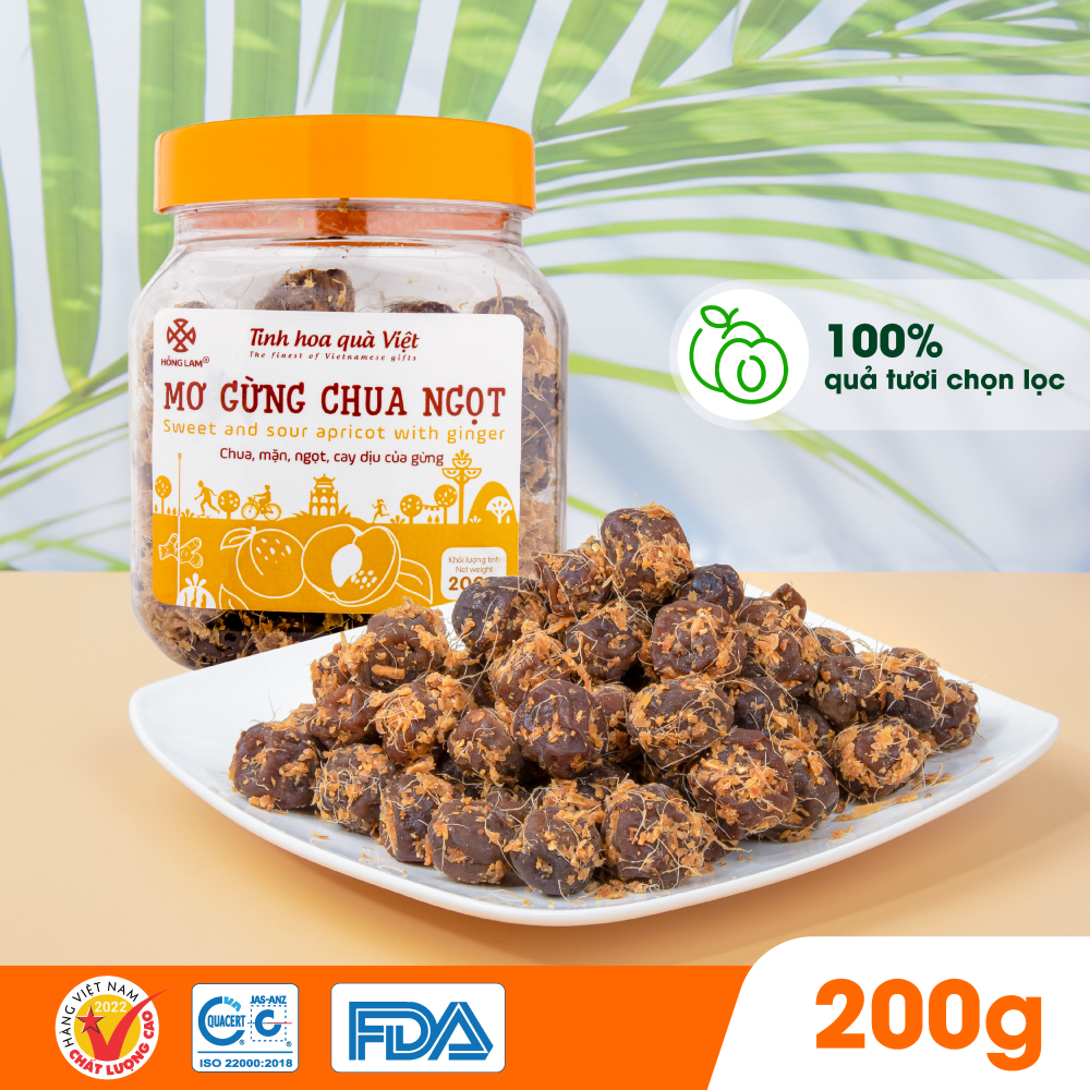 Ảnh Ô mai (xí muội) mơ gừng chua ngọt Hồng Lam, dạng hộp. Có vị chua, ngọt của gừng 1