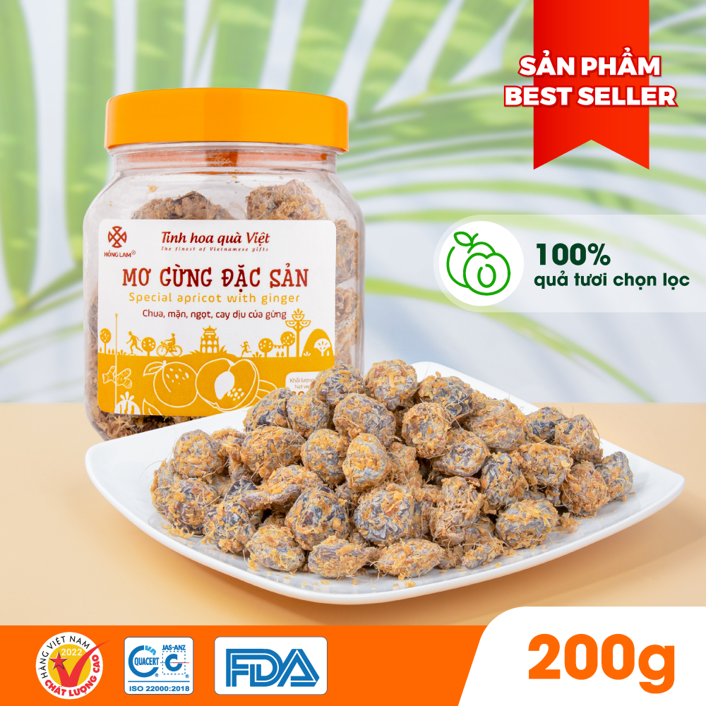 Ảnh Ô mai (xí muội) mơ gừng đặc sản Hồng Lam. Dạng hộp, gói . Hương vị chua, mặn, ngọt 1