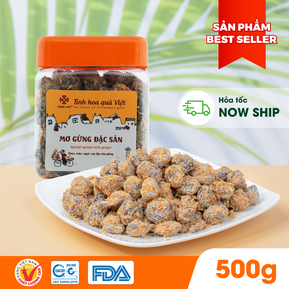 Ảnh Ô mai (xí muội) mơ gừng đặc sản Hồng Lam. Dạng hộp, gói . Hương vị chua, mặn, ngọt 3