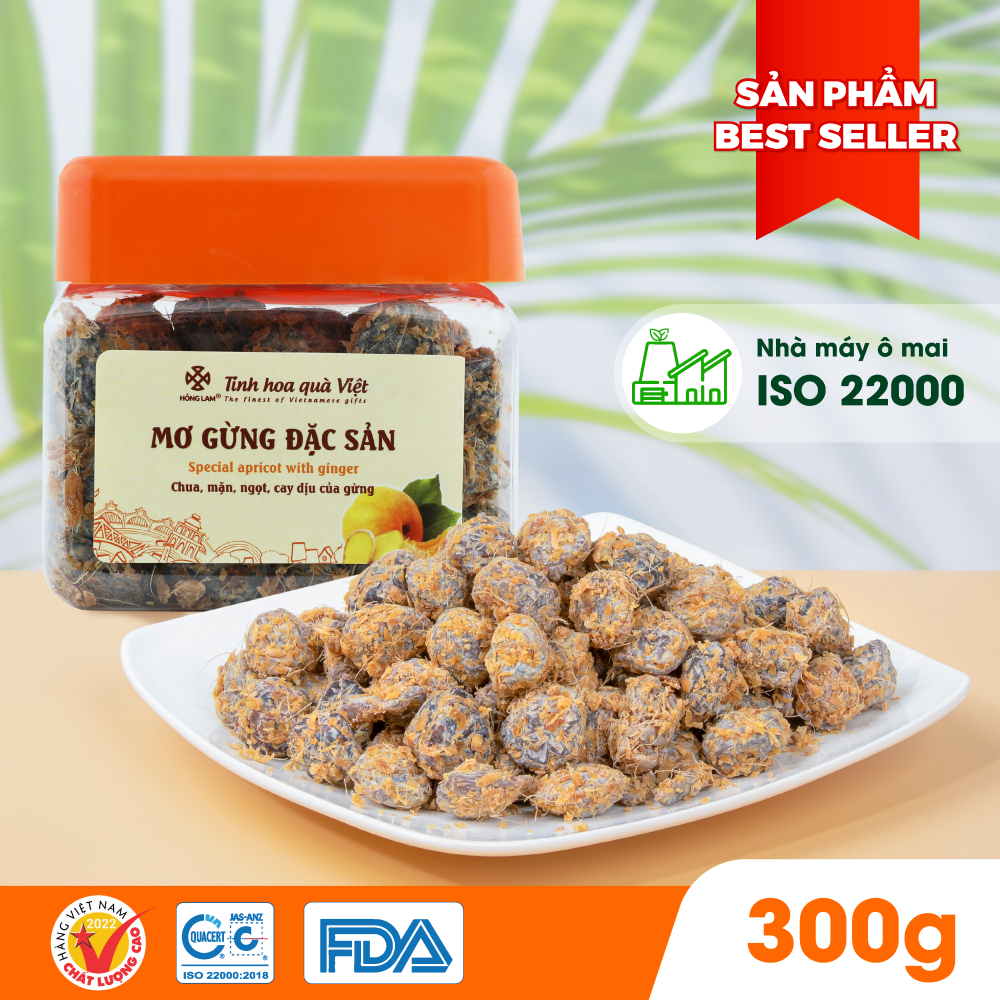 Ảnh Ô mai (xí muội) mơ gừng đặc sản Hồng Lam. Dạng hộp, gói . Hương vị chua, mặn, ngọt 2